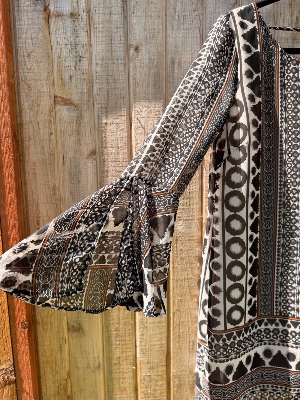 Fab'rik Boho Printed Bell Sleeve Mini Dress | Size M | Black & Ivory - Picture 3 of 5